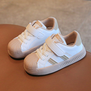 2024 Boys' Board Shoes Waterproof Leather Children's White Shoes Shell Head Girls' Board Shoes Baby Toddler Shoes