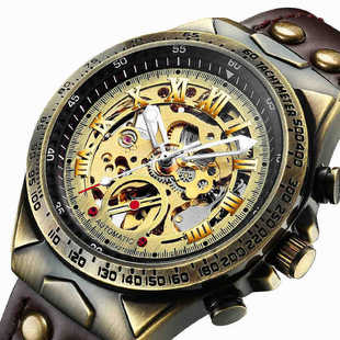 Cross-border e-commerce retro hollow mechanical watch fashion leisure trembles live automatic mechanical machine Net Red men's watch