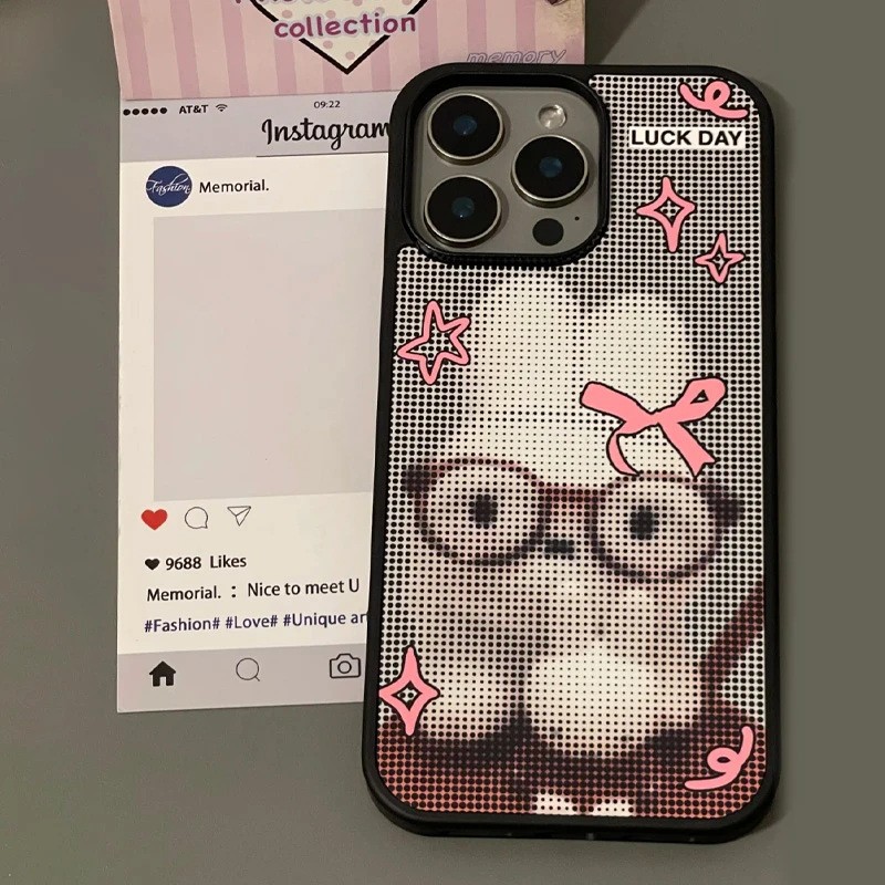 Mosaic Pixel Miffy Kitty Case for Apple 17 Pro Max Phone, 16mm Black Edge Matte, 15 Plus New