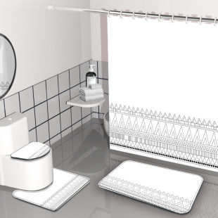 Bomi geometric digital printing shower curtain cross-border polyester waterproof and mildew-proof bathroom curtain wholesale pictures can be customized
