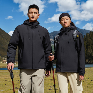 Winter One-piece Thickened Hooded Rushtop Men's and Women's Hiking Mountaineering Suit Casual Color-matching Printing Logo Coat Coat