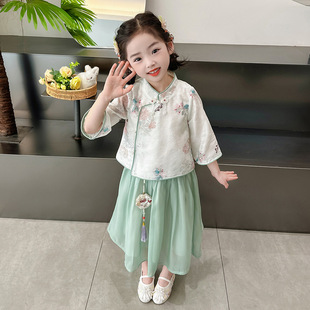 Hanfu Girl набор детский летний костюм Tang 2024 новая девушка девочка платье платье принцессы летнее платье маленькой девочки