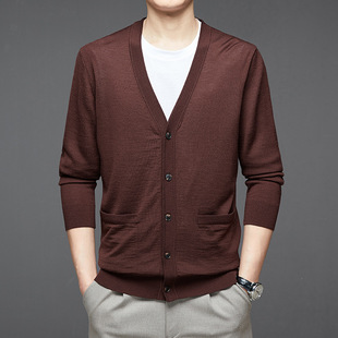 Worsted Wool Cardigan Men's Autumn New Thin Basic Popular Sweater for Youth Solid Color Men's Casual Outer Wear