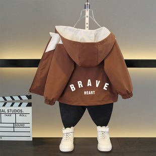 Processing Customized Kidsren's Clothing 2025 Boys' Spring Jacket New Style Kidsren's Handsome Spring & Fall Casual Hooded Windbreaker Jacket