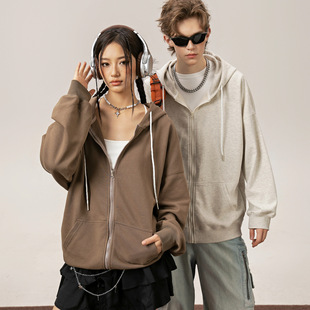 Autumn and winter blockbuster 370g big terry hooded zipper sweater men's American fashion brand sports loose couple cardigan jacket