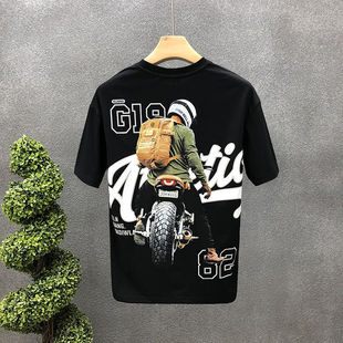 American-style Printed Pure Cotton Short-sleeved T-shirt Men's Trendy Brand Trendy All-match ins Niche Men's Design Sense Round Neck T-shirt
