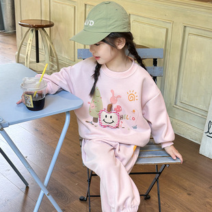 Girls Suit 2024 Autumn Three-Dimensional Decorative Sweatshirt and Sweatpants Two-Piece Set Korean Version Ins Children's Clothing Foreign Trade Wholesale