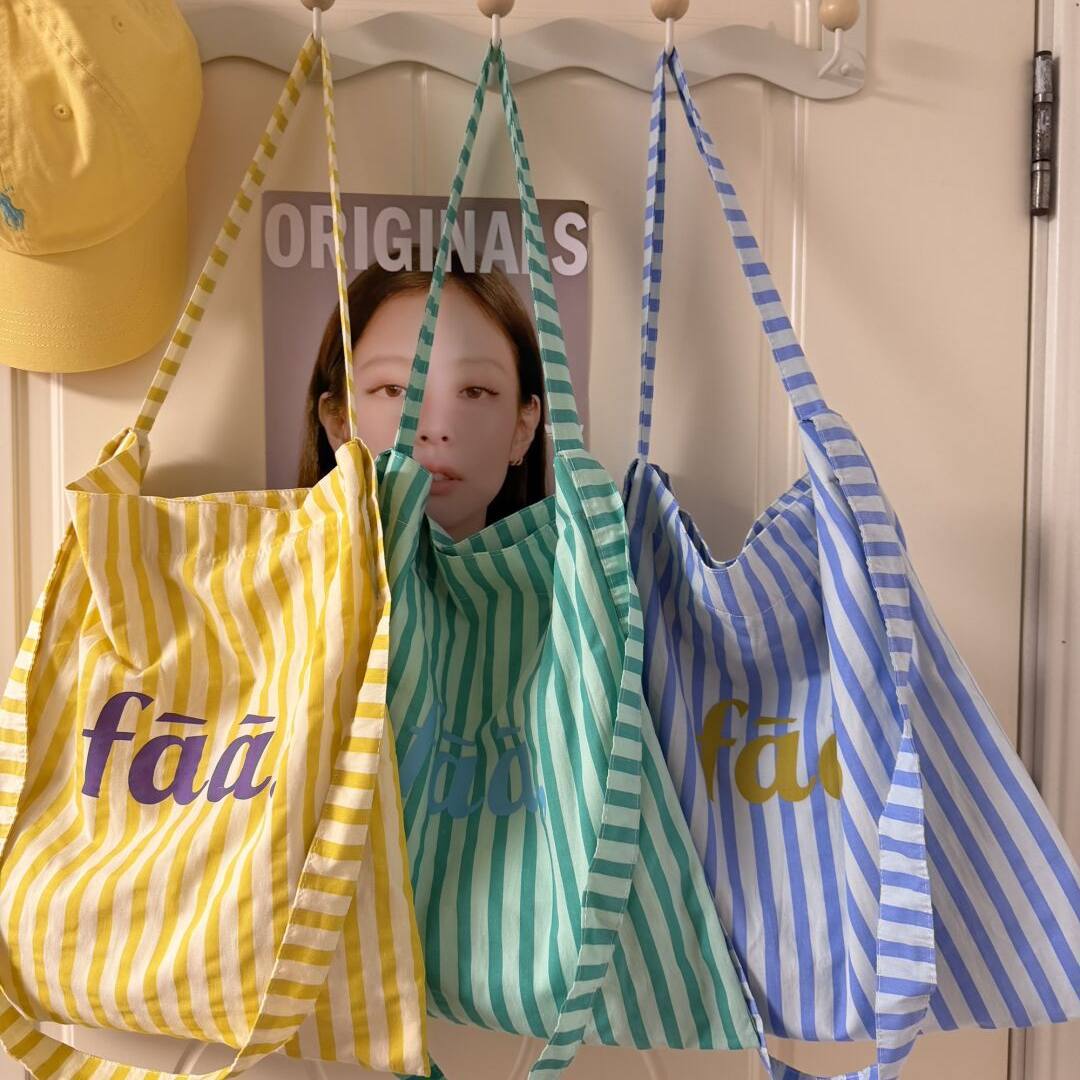Lemon Sea Salt Korean Style Striped Canvas Bag, Large Capacity Crossbody Bag/Shoulder Bag, Student Commuter Bag