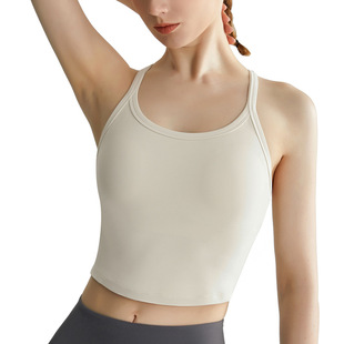 Chanton European and American fitness camisole women's fixed coaster I-shaped beauty back antibacterial fabric thin shoulder strap yoga vest