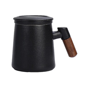 Three-piece Ceramic Filter Mug with Lid Office Home Company Tea Separation Wooden Handle Tea Cup Customized lo