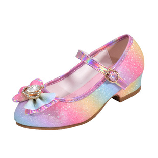Children's high heels 2023 spring and summer new style princess shoes girls rainbow crystal shoes catwalk performance small leather shoes