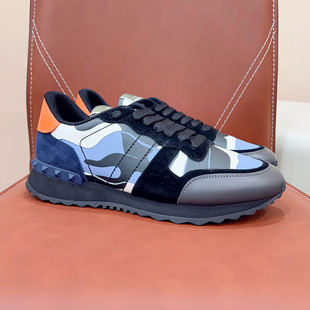 European Station Cross-border VT Camouflage sneaker Men's High Version Rivet Thick Bottom Genuine Leather Fashionable Casual Lace-up Color-block Trendy Shoes