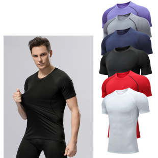 Pro Bodysuit Fitness Clothing Sports Running Basketball Football Training Quick-Drying Clothing Men's High Elastic T-Shirt Fitness Clothing