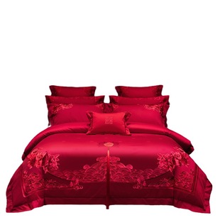 140 wedding four-piece set pure cotton high-end simple embroidery wedding room happy gift multi-piece bedding set