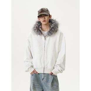 Weilang's shop American retro fur collar couple hooded zipper cardigan vests autumn and winter men's fashion high-end jacket