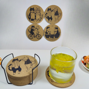 Cross-border New Products in stock Retro Round Cork Coaster Anti-scald Sound Insulation Absorbent Non-slip Heat Insulation Cushion Cork Mat Placemat