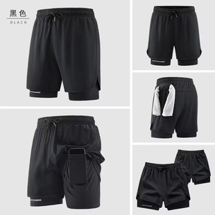 Cross-border European-size Fake Two-piece Sports Shorts Quick-drying Running Training Fitness Lined American-style Breathable Sports Pants