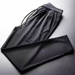 Summer Mesh Straight Pants Cropped Pants Men's Loose Solid Color Mid-high Waist Micro-elastic Fashion Brand Youth Popular