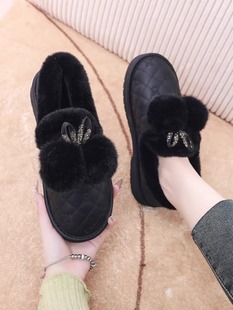 Loafers round toe bean shoes non-slip fairy wind fleece-lined warm 2024 winter new flat shoes for students