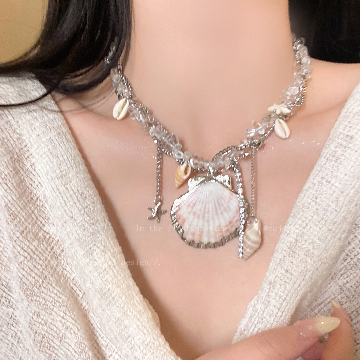 Summer Ocean Necklace for Women, Beach Shell Necklace, Bracelet, Holiday Style Accessories, High-End Beaded Necklace, Clavicle Chain