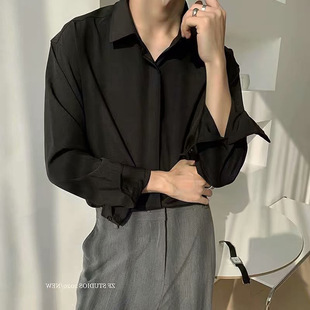 Men's Hong Kong-style Long-sleeved Black and White Shirt Casual ins Fashionable Ironing-free Abstinence Style Elegant Draping Loose Retro