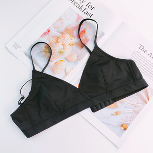 One Star Original Summer Thin French Girl Underwear Breast-revealing Small Bra without Steel Ring Rabbit Ear Triangle Cup