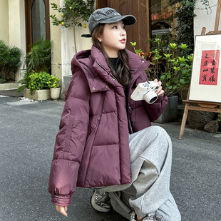 90 White Duck Down Hooded Thickened Down Jacket Women's Short 2024 New Korean Fashion Small Bread Jacket