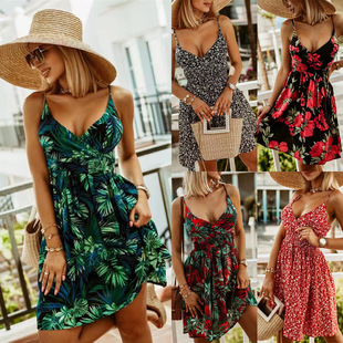 eBay AliExpress Amazon New V-neck Printed Strap dress