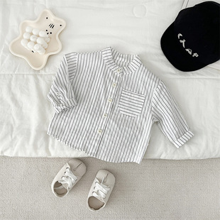 Boys' shirt 2024 spring and autumn children's coat baby long-sleeved shirt Korean style baby striped all-matching clothes