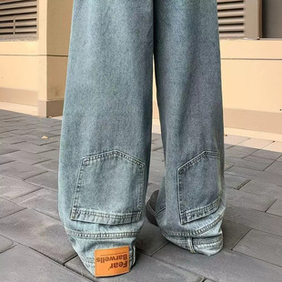 [Your Pants Are Wearing Backside] Niche Flip-on Jeans Same Straight Leg Pants for Men and Women