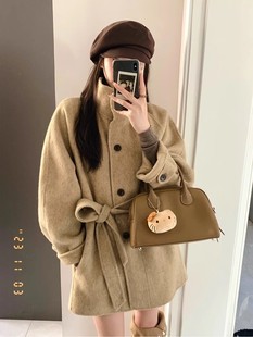 Cross-border stand collar high-end woolen coat women's 2024 autumn and winter new woolen coat for small Korean lazy style