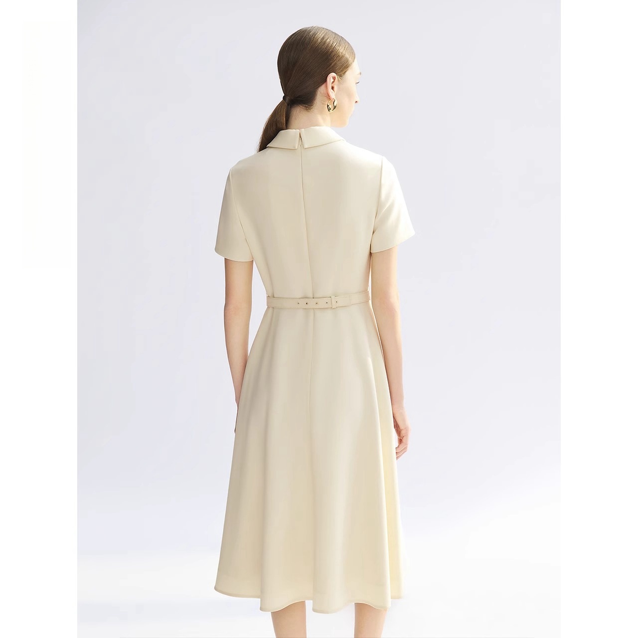 Langxi Triacetate White Dress: Elegant and Sophisticated, 2026 Summer New Style Unique Polo Collar Dress
