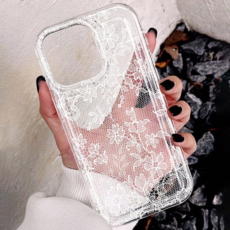 Apple airbag case for iPhone 15 Pro Max/16/14/17 with lace pattern, Instagram style, 13 Pro Max