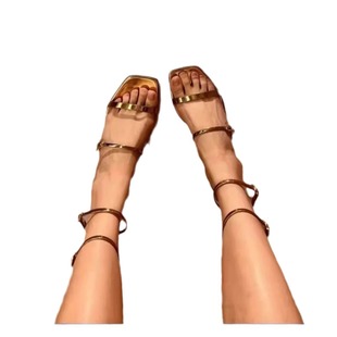 Real Leather Version Summer New Bohemian Retro Style Genuine Leather Thin Strap Gold Flats Roman Sandals for Women in Stock