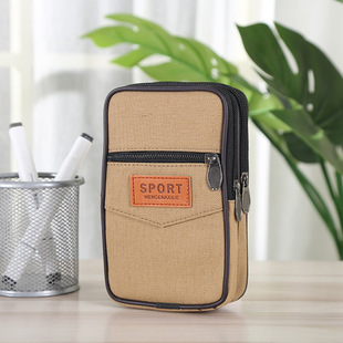 New canvas mobile phone package site work pocket Vertical three-layer zipper elderly wear belt wallet