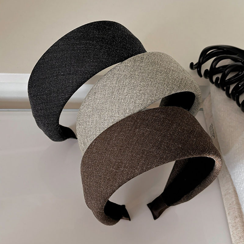 Retro simple wide-brimmed knitted headband for women, dark color, high crown, non-tightening, suitable for commuting, hair accessory