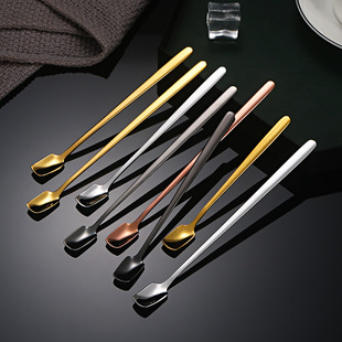 304 Stainless Steel Square Head Spoon Internet Popular Long Handle Coffee Mixing Spoon Creative Mug Gift Spoon Dessert Spoon