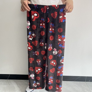 Flannel cartoon walking pants pyjamas thick ladies autumn and winter new fleece-lined warm home casual pants home foreign trade