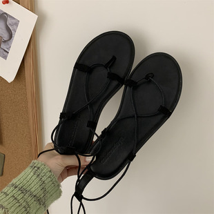 Cross Strap Sandals Women's Summer Flat Fairy with Skirt 2023 New Thai Beach Lace-up Roman Shoes Women