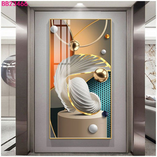 Hallway decorative painting modern minimalist Crystal porcelain painting corridor aisle mural light luxury vertical version atmospheric fu character framed hanging painting