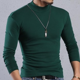De velvet long-sleeved T-shirt men's double-sided velvet constant temperature bottoming shirt autumn and winter half turtleneck brushed all-match warm top
