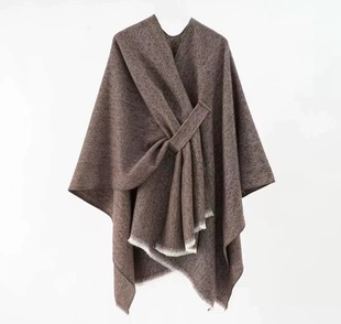 Advanced Entry Luxury Solid Color Ethnic Style Cashmere Knitted Monochrome Cloak Plain Color Cloak Exterior Decorative Cloak