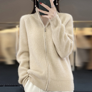 2024 Autumn and Winter New Wool Cardigan Women's Loose Zipper Sweater Fashion Easiest for Match Knitted Wool Jacket Lazy