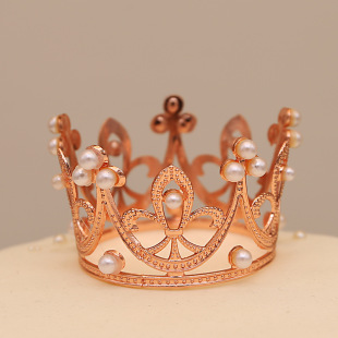 Children's Round Cake Crown Gift Baking Decoration Accessories Birthday Alloy Pearl Small Headwear Accessories Ornaments
