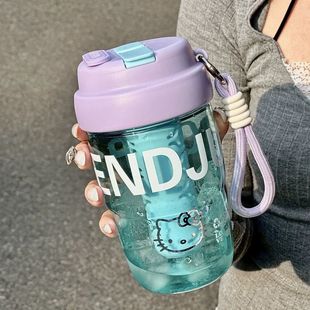 High-value water cup 2024 new girls bubble cup double drink cup with straw student cute handle with cup