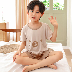 Children's Modal Pajamas Summer Thin Short-sleeved Shorts Ice Silk Large Boys and Girls Children's Home Suit Summer