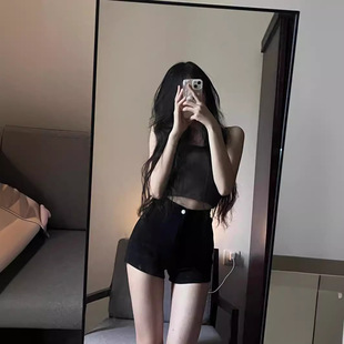 Black Denim shorts high waist women's hot pants for hot girls Summer 2024 New retro high waist tight slimming hip-wrapped hot pants fashion