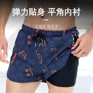 Men's Fake Two-piece Sexy Handsome Bear Printed Large Size Boxers Anti-embarrassment Quick-drying Fashionable New Swimming Trunks