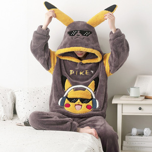 [Niya Xin Dong 22 Batch] Winter Men's Plush Hooded Pajamas Male Teenagers fleece-lined Thick Cartoon Home