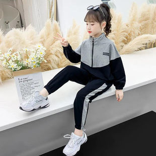 Girls' suit autumn clothing 2022 new children's fashionable medium and big children's sweater pants two-piece girls' sports clothes